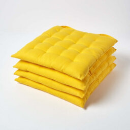 Homescapes Yellow Seat Pads 100% Cotton Chair Cushions 40X40 Cm, Set Of 4 Plain Chair Pads For Dining, Kitchen Or Garden Outdoor