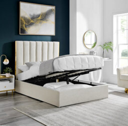 Chloe Beige Double 4Ft 6 Fabric With Gold Trim And Ottoman Storage Gas Lift Bed - thumbnail 2