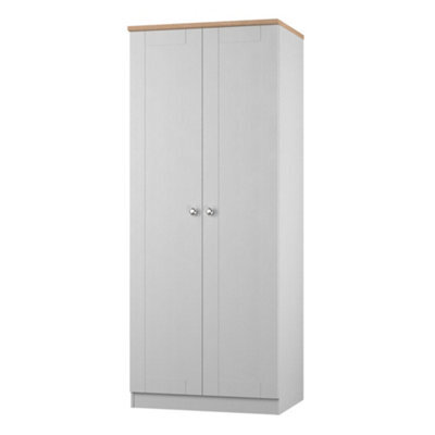 Santander Ready Assembled Traditional Matt Grey & Oak Tall Double Wardrobe (H)1970mm (W)770mm (D)530mm - image 1
