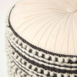Homescapes Priya Cream & Black Macrame Boho Pouffe - thumbnail 4