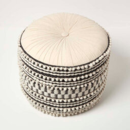 Homescapes Priya Cream & Black Macrame Boho Pouffe - thumbnail 3