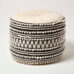 Homescapes Priya Cream & Black Macrame Boho Pouffe - thumbnail 1