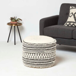 Homescapes Priya Cream & Black Macrame Boho Pouffe - thumbnail 2