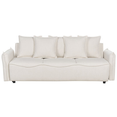 Beliani Sofa Bed 3 Seater Krama Fabric Off-White With Storage - image 1