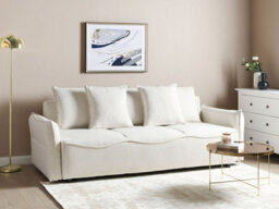 Beliani Sofa Bed 3 Seater Krama Fabric Off-White With Storage - thumbnail 2
