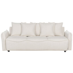 Beliani Sofa Bed 3 Seater Krama Fabric Off-White With Storage - thumbnail 4