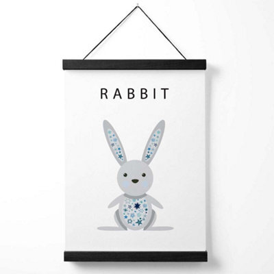 Artze Wall Art Cute Rabbit With Blue Stars  Art Print With Black Frame Size: A4 - image 1