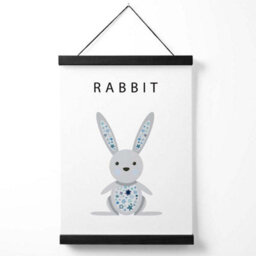 Artze Wall Art Cute Rabbit With Blue Stars  Art Print With Black Frame Size: A4 - thumbnail 1