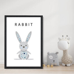 Artze Wall Art Cute Rabbit With Blue Stars  Art Print With Black Frame Size: A4 - thumbnail 2