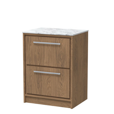 Hudson Reed Lille Floorstanding Two Drawer Contemporary Vanity Unit With Marble Worktop In Antique Oak, 610 X 460mm - image 1