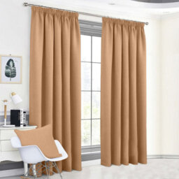 Aspire Homeware Beige Plain Blackout Curtains Room Darkening Pencil Pleat Curtain Pair (W) 168Cm X (D)228Cm With Tie Back Pair - thumbnail 8