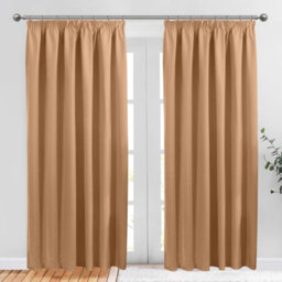 Aspire Homeware Beige Plain Blackout Curtains Room Darkening Pencil Pleat Curtain Pair (W) 168Cm X (D)228Cm With Tie Back Pair - thumbnail 1