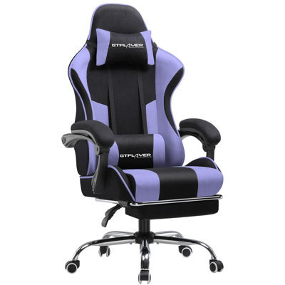 Gtplayer Fabric Gaming Chair, Massage Ergonomic Computer Chair With Footrest, Lumbar Support, Home Office Pc Racing Chairs, Purple - image 1