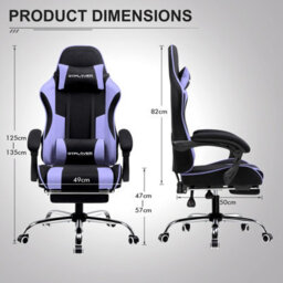 Gtplayer Fabric Gaming Chair, Massage Ergonomic Computer Chair With Footrest, Lumbar Support, Home Office Pc Racing Chairs, Purple - thumbnail 6