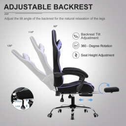 Gtplayer Fabric Gaming Chair, Massage Ergonomic Computer Chair With Footrest, Lumbar Support, Home Office Pc Racing Chairs, Purple - thumbnail 5