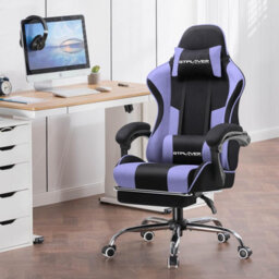 Gtplayer Fabric Gaming Chair, Massage Ergonomic Computer Chair With Footrest, Lumbar Support, Home Office Pc Racing Chairs, Purple - thumbnail 2