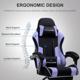 Gtplayer Fabric Gaming Chair, Massage Ergonomic Computer Chair With Footrest, Lumbar Support, Home Office Pc Racing Chairs, Purple - thumbnail 3
