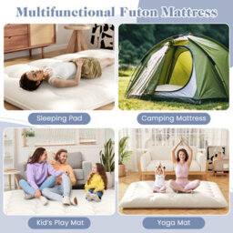 Costway Foldable Tatami Mat Floor Futon Mattress Roll Up Sleeping Pad W/ Washable Cover, Small Double/double/king Size - thumbnail 9