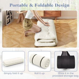 Costway Foldable Tatami Mat Floor Futon Mattress Roll Up Sleeping Pad W/ Washable Cover, Small Double/double/king Size - thumbnail 8