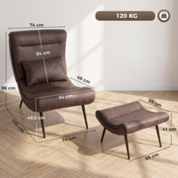 Homcom Modern Accent Chair With Footstool, 64Cm Wide Seat, Lumbar Pillow - thumbnail 3