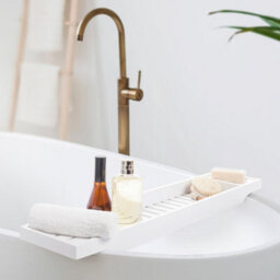 EHC Woodluv Slimline Bamboo Bathtub Caddy Tray Bridge Wooden Bath Rack Bathroom Accessory Bath Shelf, 70 X 14.5 X 7.5 Cm - White - thumbnail 2