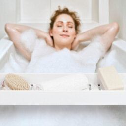 EHC Woodluv Slimline Bamboo Bathtub Caddy Tray Bridge Wooden Bath Rack Bathroom Accessory Bath Shelf, 70 X 14.5 X 7.5 Cm - White - thumbnail 3