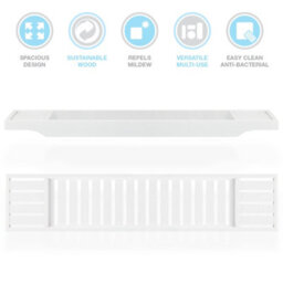 EHC Woodluv Slimline Bamboo Bathtub Caddy Tray Bridge Wooden Bath Rack Bathroom Accessory Bath Shelf, 70 X 14.5 X 7.5 Cm - White - thumbnail 5