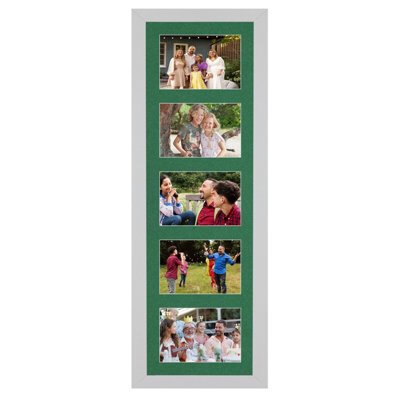 AK Frames 26X8 Silver Modern Multi Photo Frame With Emerald Mount - Holds 5 Apertures (5X) 6X4 Photos - image 1