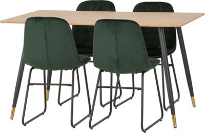 Seconique Hamilton Dining Set With 4 Lukas Chairs Medium Oak Effect Green Velvet - image 1