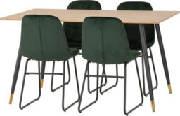 Seconique Hamilton Dining Set With 4 Lukas Chairs Medium Oak Effect Green Velvet