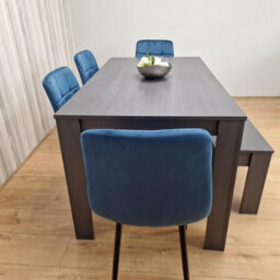 Kosy Koala Modern Dark Grey Dining Table Set With 4 Blue Velvet Chairs And 1 Bench - thumbnail 3