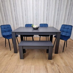 Kosy Koala Modern Dark Grey Dining Table Set With 4 Blue Velvet Chairs And 1 Bench - thumbnail 9