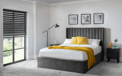 "Ashfield Premium - Grey Scalloped Velvet Ottoman Bed - Double 4Ft 6"" (135Cm)" - image 1