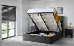"Ashfield Premium - Grey Scalloped Velvet Ottoman Bed - Double 4Ft 6"" (135Cm)" - thumbnail 2