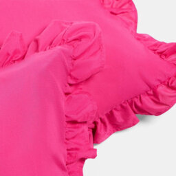 Ohs 2 X Plain Faux Linen Frill Cushion Covers - Hot Pink - thumbnail 4