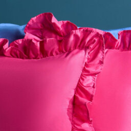 Ohs 2 X Plain Faux Linen Frill Cushion Covers - Hot Pink - thumbnail 2