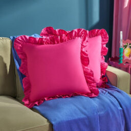 Ohs 2 X Plain Faux Linen Frill Cushion Covers - Hot Pink