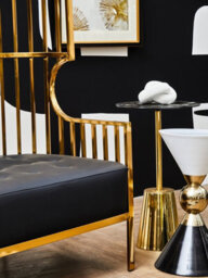 Orsina Avola Black Marble Effect Top Gold Base Side Table - thumbnail 7