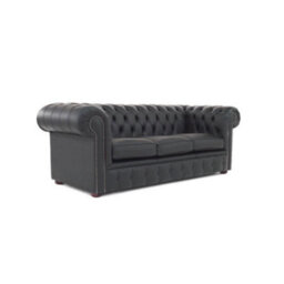 Chesterfield 3 Seater Shelly Black Real Leather Sofa Bespoke In Classic Style - thumbnail 3