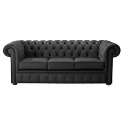 Chesterfield 3 Seater Shelly Black Real Leather Sofa Bespoke In Classic Style - thumbnail 1