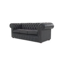 Chesterfield 3 Seater Shelly Black Real Leather Sofa Bespoke In Classic Style - thumbnail 2