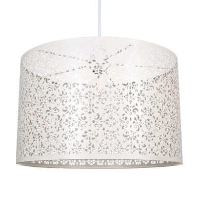 Happy Homewares Moroccan Designed Large Cream Metal Pendant Light Shade With Floral Decoration - image 1