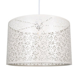 Happy Homewares Moroccan Designed Large Cream Metal Pendant Light Shade With Floral Decoration