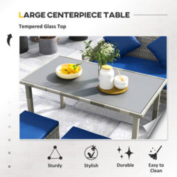 Outsunny 5Pcs Rattan Dining Corner Sofa Set, Garden Furniture Set, Dark Blue - thumbnail 6