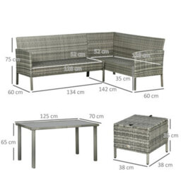 Outsunny 5Pcs Rattan Dining Corner Sofa Set, Garden Furniture Set, Dark Blue - thumbnail 3