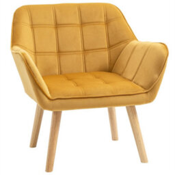 Luxe Velvet-Feel Accent Chair W/ Wide Arms Slanted Back Wood Legs - thumbnail 1