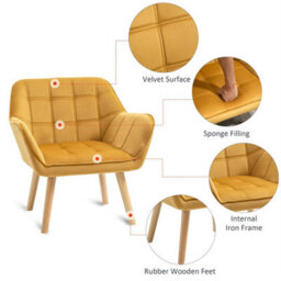 Luxe Velvet-Feel Accent Chair W/ Wide Arms Slanted Back Wood Legs - thumbnail 5
