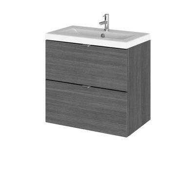 Hudson Reed Fusion Wall Hung 2 Drawer Vanity Unit & Ceramic Basin, Sink Vanity Unit, Anthracite Woodgrain, 600mm - image 1