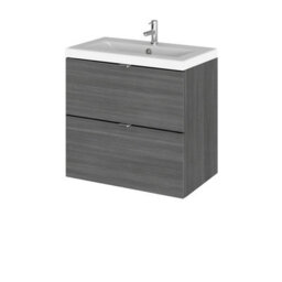Hudson Reed Fusion Wall Hung 2 Drawer Vanity Unit & Ceramic Basin, Sink Vanity Unit, Anthracite Woodgrain, 600mm - thumbnail 1
