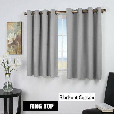 Ameha Plain Blackout Curtain Thick Thermal Insulated Ready Made Eyelet Light Grey Curtains 46'' X 54'' Pair With 2X Tie Backs - image 1